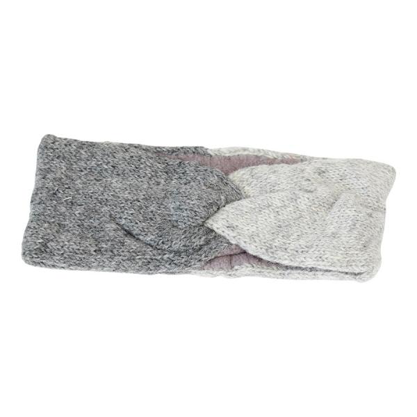Grau-hellgraues feines überlappendes Stirnband 100% Wolle mit Fleece gefüttert Handarbeit Nepal